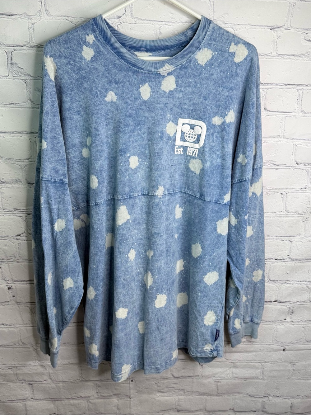 DISNEY Spirit Jersey Blue Bleach Splatter Top Shirt XL